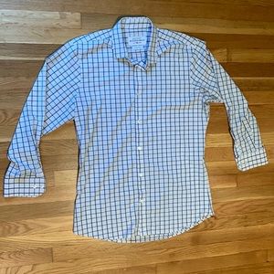 Mizzen + Main XL Trim Fit Men’s white/navy windowpane dress shirt